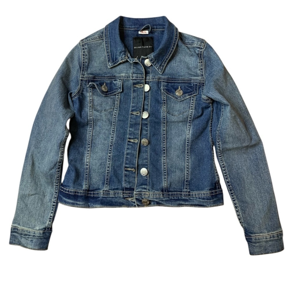 Silver Jeans Co. Evelyn Denim Jacket Girls Size M 10/12 Medium Wash Triple 5